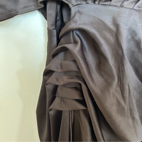 Brown Satin Draped Off The Shoulder Dress - Picture 10 of 13